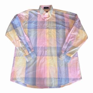 Vintage Overton Pastel Plaid Button Down Shirt Men’s Size Large 100% Cotton
